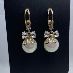 Opalescent Faux Pearl with Crystal Bow Earrings